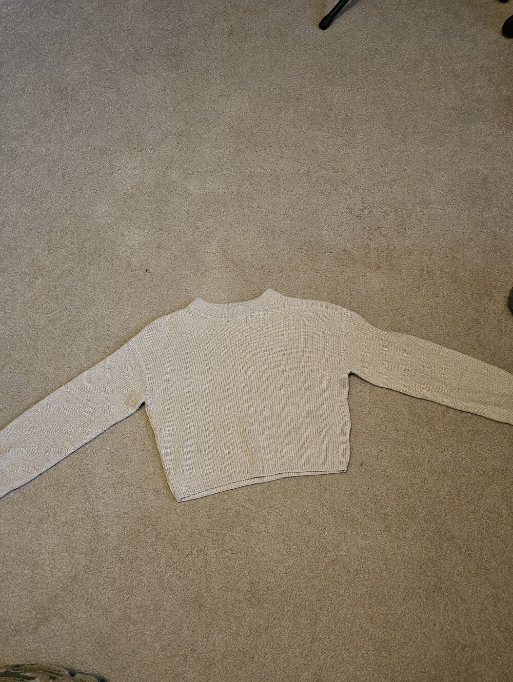 Cropped Cream Rib-Knit Kid's Sweater